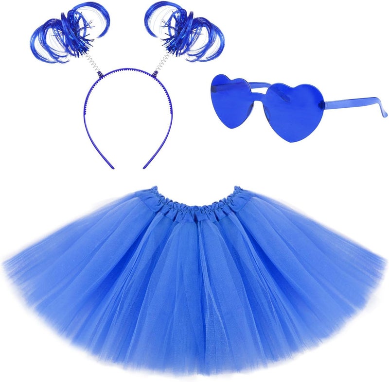 Lainlight Store Tutu for Girls, 3 Layered Tulle Tutu Skirts Set with Heart Glasses,Ponytail Headband Cosplay Party Supplies - Image 1